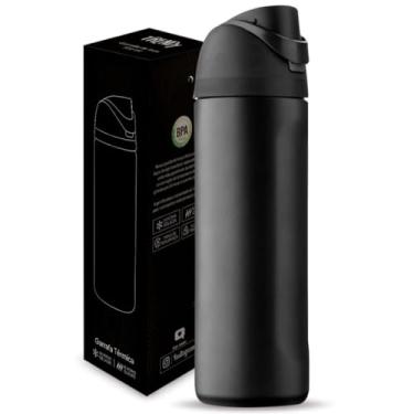 Imagem de Garrafa Térmica Preta Premium 730ml Inox Antivazamento Quick Flip Com Alça Mantém Bebidas Geladas 24h e Quentes 12h Para Academia Café Caminhada Esportes Presente Escitório Viagem Ciclismo Trilha