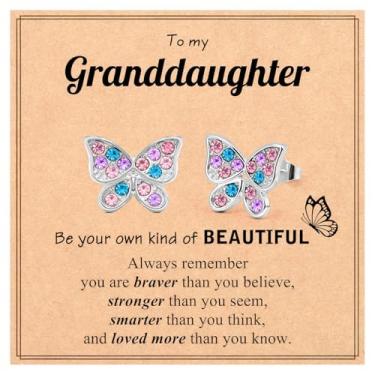 Imagem de Brincos hipoalergênicos para meninas, brincos de borboleta para crianças de 8 a 12 anos, azul e roxo, joias para neta, aniversário, Natal, presentes para meninas de 7, 8, 9, 10, 11 anos