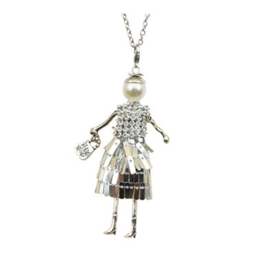 Imagem de OSCCI Colar de boneca de cristal Paris para mulheres, vestido bonito feito à mão com pingente de corrente longa, bijuteria de formatura, Metal, Sem Pedra Preciosa