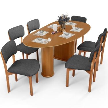 Imagem de Mesa Para Sala de Jantar Ourense com 06 Cadeiras Sala de Jantar Dara L02 Linho Cinza Escuro - Lyam Decor