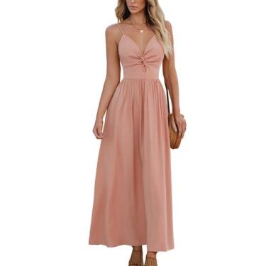 Imagem de Vestido maxi CUPSHE, decote em V, sem mangas, plissado, recorte rosa