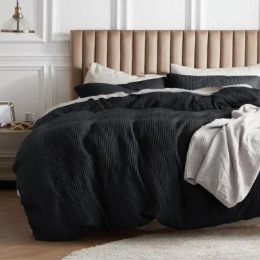 Imagem de Conjunto de capa de edredom Bedsure Cotton Waffle Weave Black King Siz