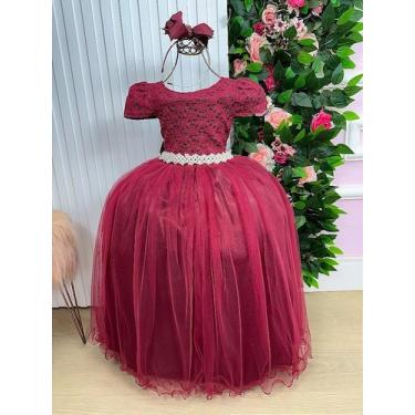 Imagem de Vestido Longo Infantil Enjoy Laura com Peito Rendado na Cor Marsala, F