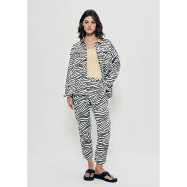 Imagem de Calça Feminina De Sarja Reta Animal Print Hering + Livia, 036, Preto