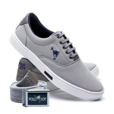 Imagem de Kit 1 Tênis Casual Em Lona + 1 Cinto Polo Joy, Cinza claro, 38