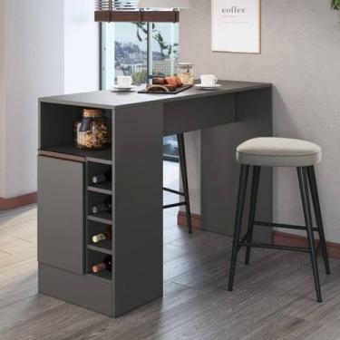 Imagem de Bancada Balcão Mesa de Cozinha Gourmet com Adega 1 Porta Cor Grafite A