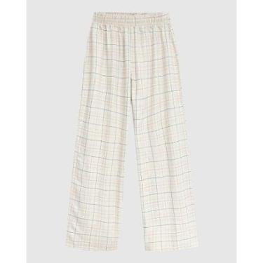Imagem de Calça Wide Leg Feminina Cós Elástico Em Tricoline Quadriculado-Feminino
