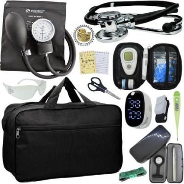 Imagem de Kit Bolsa Cores Aparelho de Pressao Esfigmomanometro Estetoscópio Medi