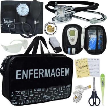 Imagem de Kit Bolsa Aparelho de Pressão Esfigmomanômetro Medidor Enfermagem Prem