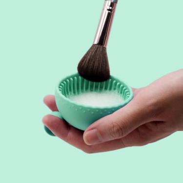 Imagem de Tigela de limpeza de escova de maquiagem de silicone com alça, ferramenta de limpeza portátil para pincéis cosméticos, pó e esponjas, verde