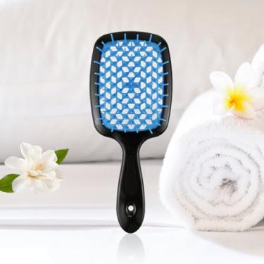 Imagem de Escova de cabelo, escova ventilada para secagem mais rápida, escova desembaraçadora, escova de cabelo para cabelos lisos e cacheados secos molhados (preto-azul)