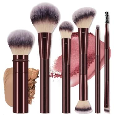 Imagem de 6 pincéis corretivos de cabeça dupla, pincel de sombra, pincel extensível de maquiagem para líquido, creme e pó - pincel de polimento, mistura e rosto