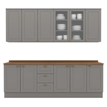 Imagem de Cozinha Completa Americana 6 Peças Cinza/nature Com Tampo - Móveis Henn Cinza/nature