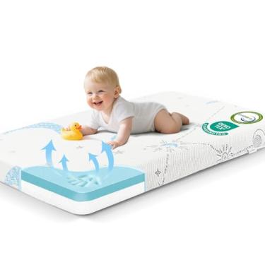 Imagem de PanKers Pack and Play Colchão 96,5 cm x 66 cm Respirável Firme Espuma de Memória Pack N Play Colchões, Colchão Portátil para Bebê Pacote e Brincar com Capa Removível Lavável