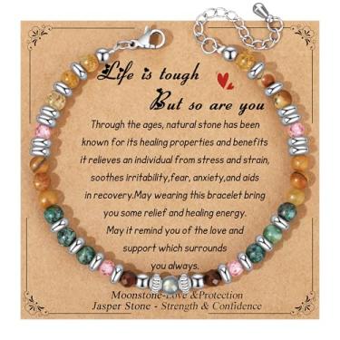 Imagem de JoycuFF Pulseiras de contas de aço inoxidável jaspe de pedra da lua, presentes de aniversário de Natal para melhor amiga, irmã, filha, melhor amiga, mulheres, ela, Medium, Aço inoxidável, Sem Pedra