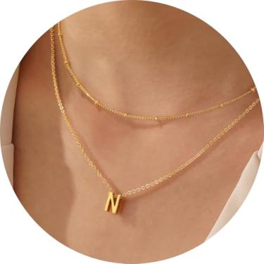 Imagem de Colar feminino com inicial em camadas, pingente de letra pequena de A a Z, joia banhada a ouro, design minimalista destacável, 14+2in/16+2in, Aço inoxidável, Sem Pedra Preciosa