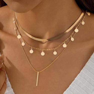 Imagem de Colar de ouro grosso para mulheres, colar de corrente em camadas grossas, joia de declaração para mulheres, colar grosso, colar de ouro ousado para presentes, Medium, Latão, Sem Pedra Preciosa