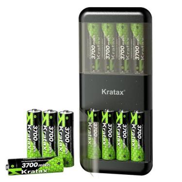 Imagem de Baterias de lítio recarregáveis Kratax AA 3700mWh com carregador, paco