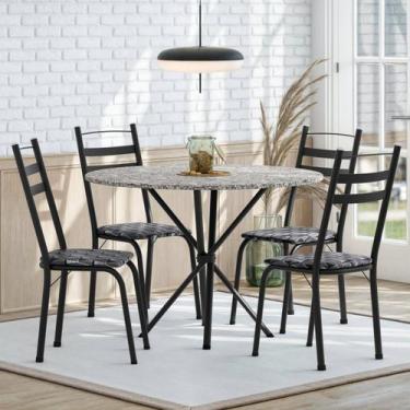 Imagem de Conjunto sala de Jantar Mesa Redonda 80cm Tampo Granito com 4 Cadeiras