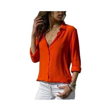 Imagem de Camisa Vintage Feminina De Outono Com Gola Polo Solta Com Botões Blusa