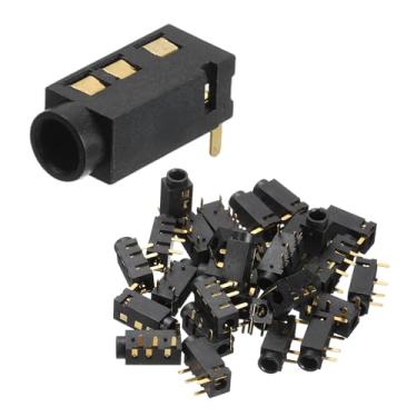 Imagem de uxcell Tomada estéreo de 30 peças, conector de áudio de 1/20.3 cm 3,5 mm 4 pinos PJ-320A PCB Mount soquete fêmea para microfone, fone de ouvido, reprodutor de mídia, leitor de MP3/MP4, preto