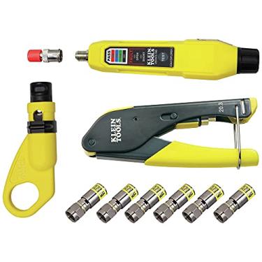 Imagem de Klein Tools Kit de instalação e teste coaxial VDV002-818 com ferramenta de crimpagem, inclui testador, decapador e conectores F universais
