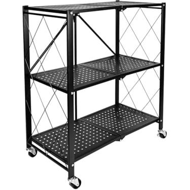 Imagem de TEMZICK Organizador de prateleiras de armazenamento de 3 pneus, prateleiras de garagem de metal dobrável, unidade de prateleira portátil para armário, 71 x 35 x 86 cm, suporte para micro-ondas
