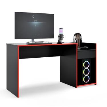 Imagem de Mesa Gamer Eros Escrivaninha Para Computador 1 Gaveta Nicho Estudo Trabalho Pc Gamer (Preto/Vermelho)