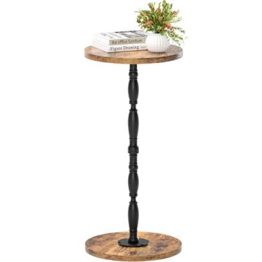 Imagem de Homedawn Mesa lateral redonda marrom rústica M-LBZ151B1