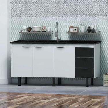 Imagem de Gabinete Cozinha 174cm Armário 100% Mdf 3 Portas 3 Gavetas (Branco/Preto)