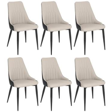 Imagem de Kit 6 Cadeiras de Jantar Estofada Torino Design Italiano Costuras Geométricas Base em Metal - Bege/cinza Escuro