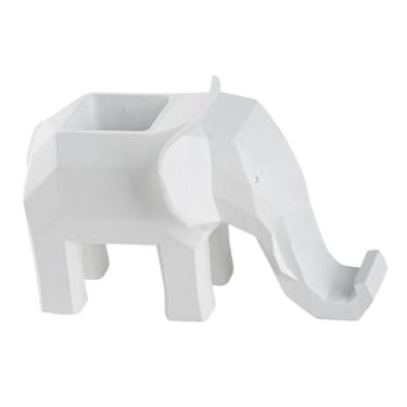 Imagem de BLWOTMOR Estatueta geométrica de elefante decorativa, porta-lápis, peça central de mesa, suporte para celular para sala de estar, prateleira ou lareira, Branco