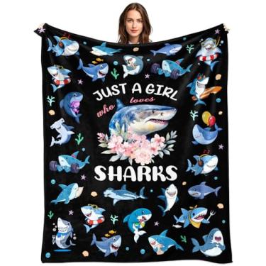 Imagem de Cobertor de tubarão presentes para amantes de tubarões macio aconchegante flanela tubarões cobertor tema tubarões decoração de roupa de cama presentes para meninas mulheres crianças adultos 127 cm x