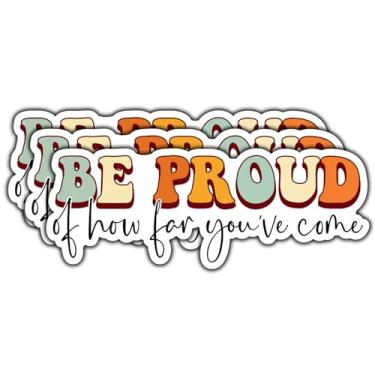 Imagem de (3 peças) Adesivo Be Proud of How Far You've Come com citação motivacional decalques de vinil à prova d'água para livros, laptops, telefone, garrafas de água, copo Kindle de 7,6 cm