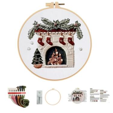 Imagem de JCBCKJ Conjunto de bordado de Natal para iniciantes - um conjunto de ponto cruz adequado para iniciantes, com guia passo a passo, tecido pré-impresso, bordado de padrão de presente de lareira de Natal