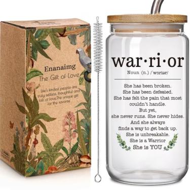 Imagem de Copo de vidro com tampa e canudo com definição de guerreiro do câncer de mama 473 ml, presentes para mulheres mãe - Warrior is You, acessórios inspiradores de conscientização de cuidados com