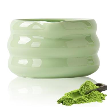 Imagem de Runziti Tigela Matcha, Chawan de cerâmica verde para amantes de Matcha - Tigela de cerimônia de chá japonesa, ótima para bater e servir matcha, cerâmica verde elegante