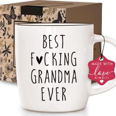 Imagem de Kinkiii Caneca de café engraçada Best Grandma Ever Presentes para aniversário ou Natal, presentes de anúncio de gravidez para nova avó avó vovó avó, canecas fofas de uso diário, 368 g