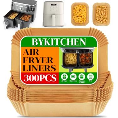 Imagem de BYKITCHEN 300 peças de forros de fritadeira a ar para fritadeira dupla ninja, papel pergaminho descartável retangular compatível com Ninja DZ201/ DZ401/ DZ550, Bella Slim Airfryer e mais, acessórios