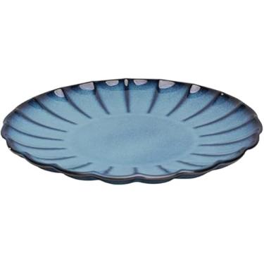 Imagem de Fundos em Vidro, Transparente, Design Moderno, Resistente, Compatível com Micro-ondas e Lava-louças, Jogo De Pratos De Cerâmica Raso E Sobremesa 27cm e 21cm Para Mesa Posta Azul