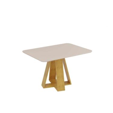 Imagem de Mesa De Jantar Kiara Tampo Chanfrado Curvo Cedro Com Tampo Off White