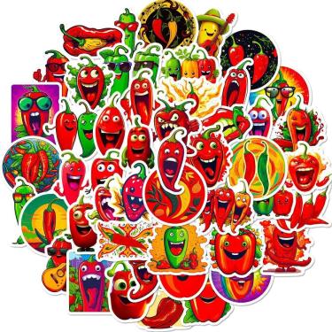 Imagem de Pacote de adesivos Funny Chili Pepper Cartoon Spicy Food x50