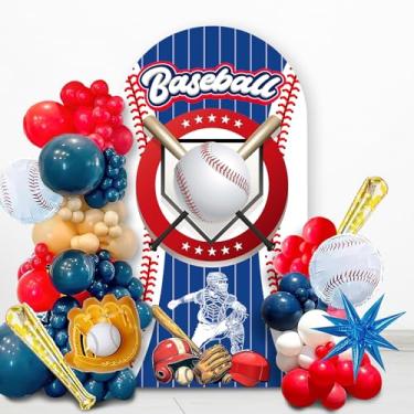 Imagem de Capa de fundo de arco de beisebol 1,88 m de beisebol, elastano, arco, 2 lados, com tema esportivo, parte superior redonda, tecido de elastano para decoração de fotografia e fundo