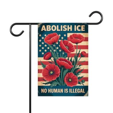 Imagem de Abolish Ice No Human Is Illegal Bandeira de jardim - Placa de jardim de direitos humanos - Bandeira Stop Ice Deportations - Banner de justiça social - Antipresidente - Ideia decoração externa e
