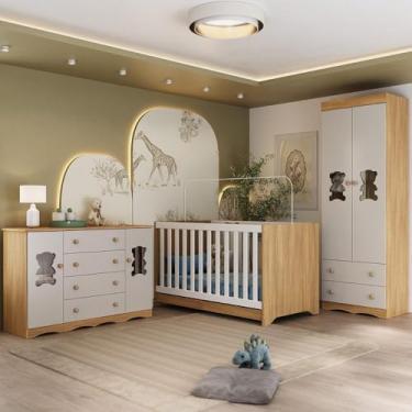 Imagem de Quarto de Bebê Completo com Berço Americano 3 em 1 Doçura Multimóveis Mp4658 Madeirado/off White