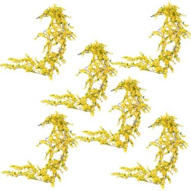 Imagem de Decoração de primavera videira de flor de seda 6 peças guirlanda artificial 180 cm/180 cm, trepadeiras falsas para casamento em arco, decoração de primavera para casa, guirlanda amarela pequena floral