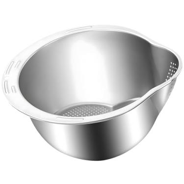 Imagem de Escorredor de cozinha de aço inoxidável com design inclinado, coador de arroz seguro para máquina de lavar louça, enxaguar arroz e legumes, ideal para, gancho de ventosa