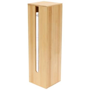 Imagem de Caixa de papel de bambu serve para 3 mega papel higiênico, elegante suporte de lenços resistente à água com janela visível, acessório doméstico compacto para banheiro, cozinha, sala de estar, bancada