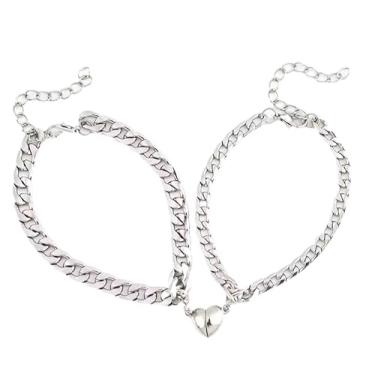 Imagem de Par de Pulseiras Casal Amizade Coração Imã Magnético Em Aço Inoxidável