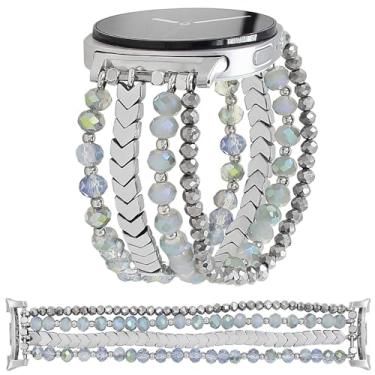 Imagem de WONMILLE Pulseira de contas compatível com Samsung Galaxy Watch 8 de 40 mm/44 mm Watch8 Classic de 46 mm, pulseira feminina elástica para Galaxy Watch 8/8 Classic (azul/prata, G)